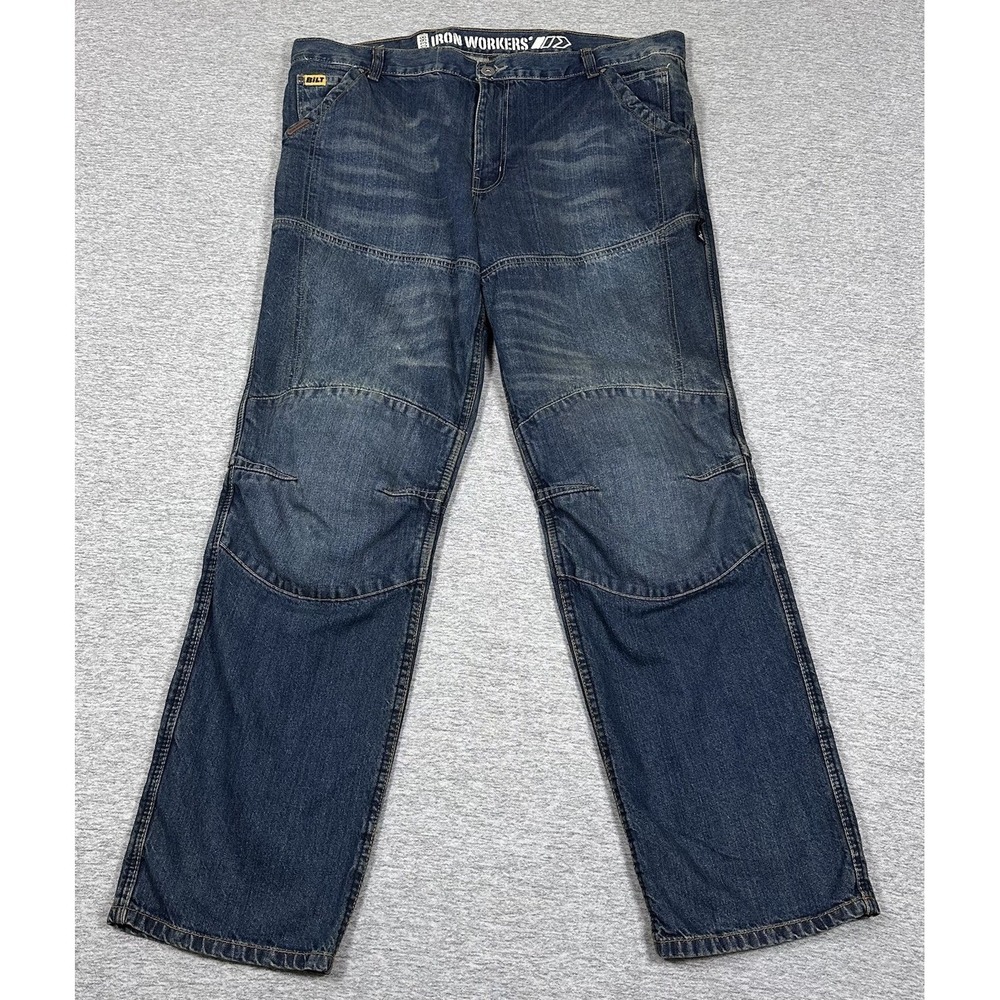 BILT Iron Workers Jeans Mens 40x35 Blue Denim Lined Knee Pads Motorcycle Riding